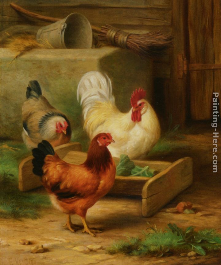 Poultry Feeding in a Barn painting - Edgar Hunt Poultry Feeding in a Barn art painting